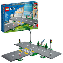 LEGO City Road Plates 60304 - Building Toy Set Featuring Traffic Lights Trees Glow in The Dark Bricks Combine City Series Sets Great Gift for Ki