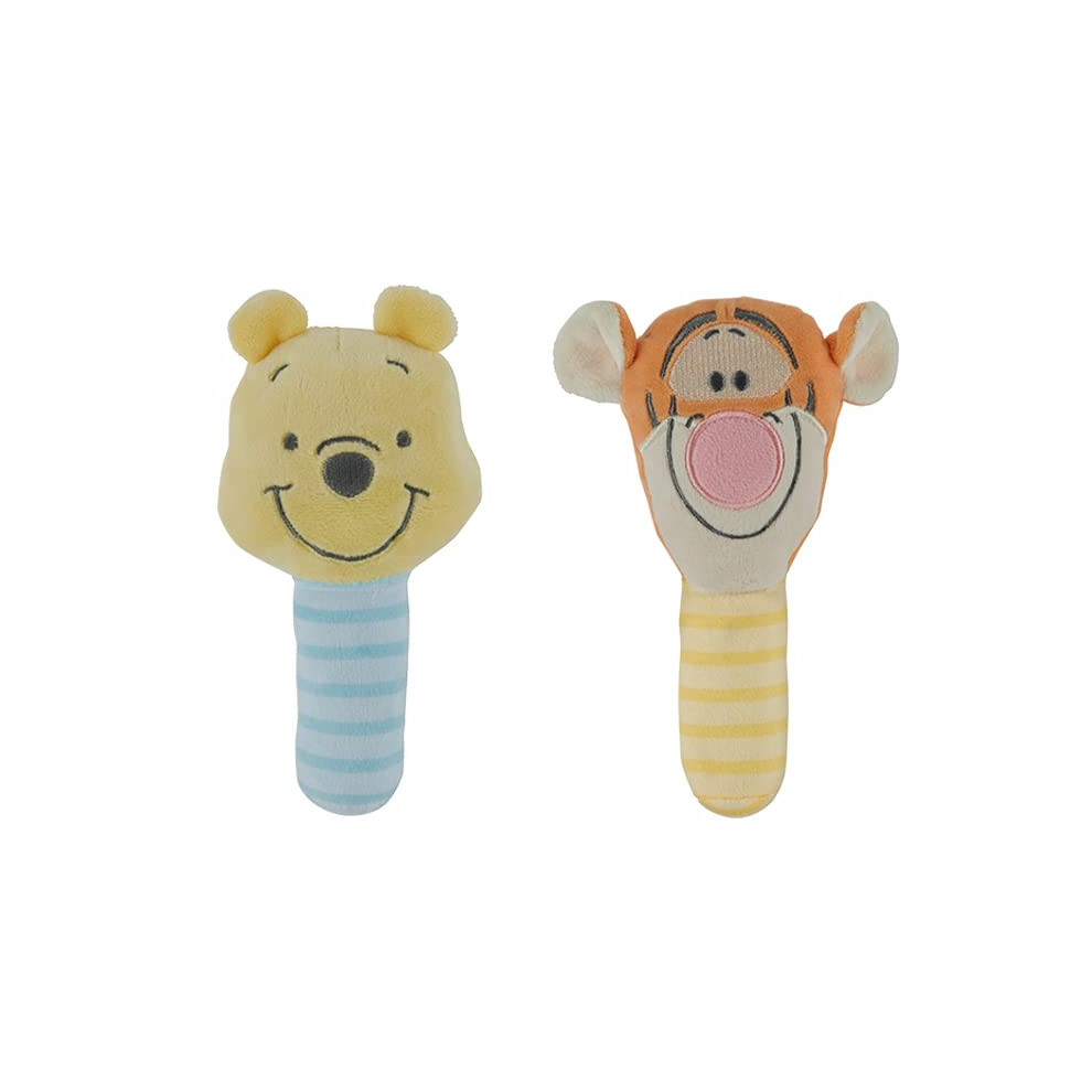 Disney Winnie The Pooh and Tigger Assorted Plush Lovie Rattle Set Pack of 2 - Soft and Cuddly Plush Material  Built-in Rattle for Sensory Stimulation