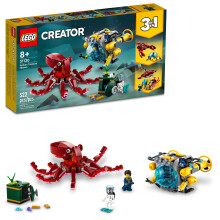LEGO Creator 3 in 1 Gezonken Schat Missie Onderzee? Speelgoed Onderwaterwezens Transformeren van Octopus en Kreeft in Mantarog Leuke zeedierenfiguren