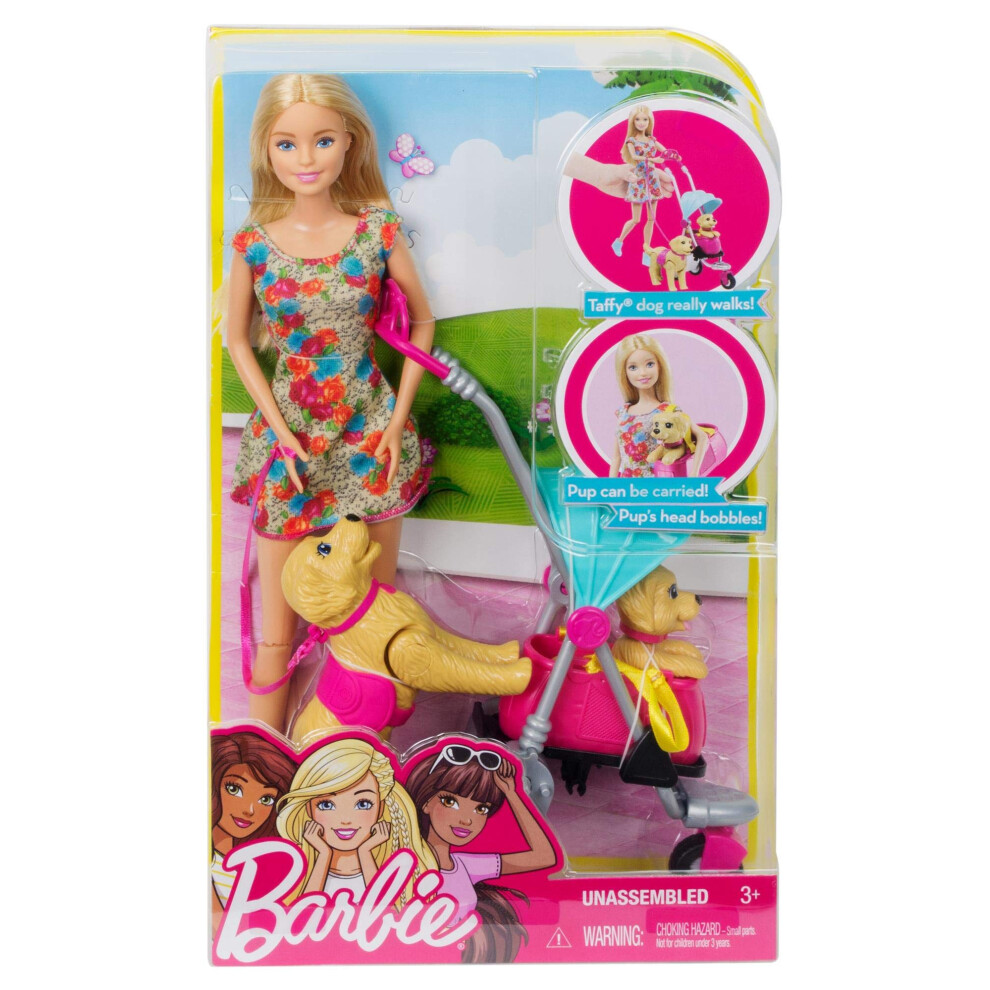 Barbie Stroll N Play Pups Playset With Doll 2 Puppies And Pet Stroller