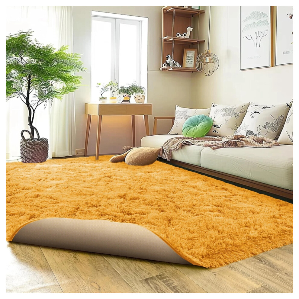 (Ochre, 120 x 170 cm) Non Slip Shaggy Rugs Carpet Runner Large Doormats