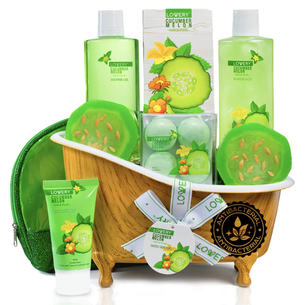 Birthday Gifts from Son Home Spa Bath Basket Gift Set - Aromatherapy Kit for Men & Women - Natural Cucumber with Organic Melon - 12pc Skin Care Set w