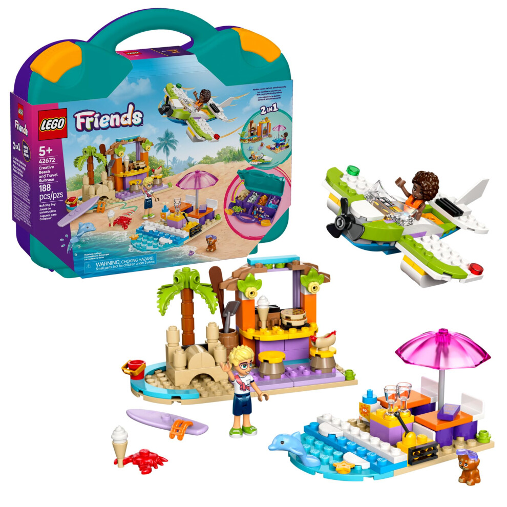 Lego Friends Creative Beach And Travel Suitcase Toy Building Set - Portable Pretend Play Set For Kids, Girls And Boys, Ages 5+ - Preschool Toy With 2