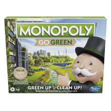 Hasbro Gaming Monopol: Go Green Edition Board Game | Fremstillet med 100% genanvendte papirdele og plantebaserede plastikpunkter | Familiebrætspi