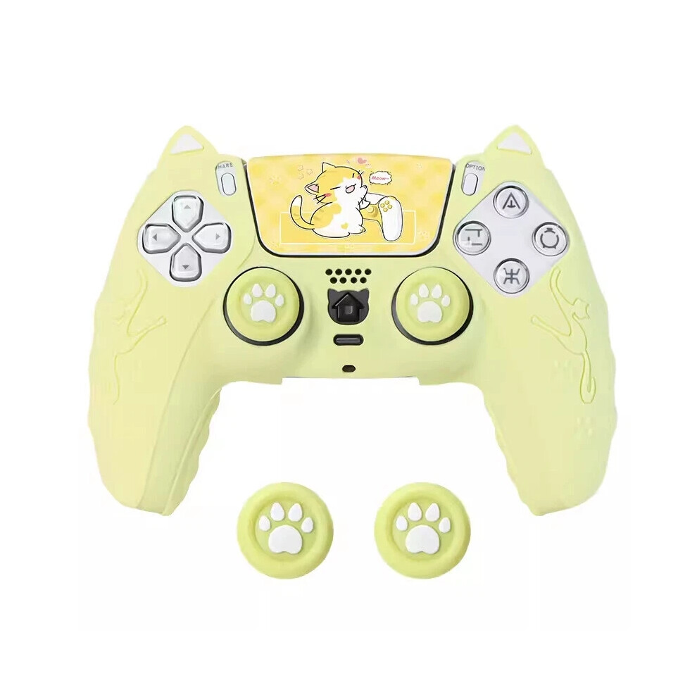 (Yellow) Silicone Case Cover For Sony Playstation 5 Ps5 Controller Skin+Cat Paw Thumb Grips+Sticker Yellow 6963793342976