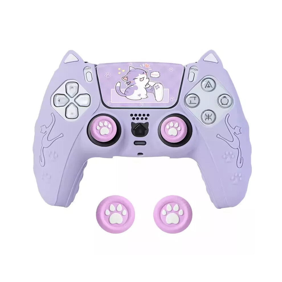 (Purple) Silicone Case Cover For Sony Playstation 5 Ps5 Controller Skin+Cat Paw Thumb Grips+Sticker Purple 6963793342952