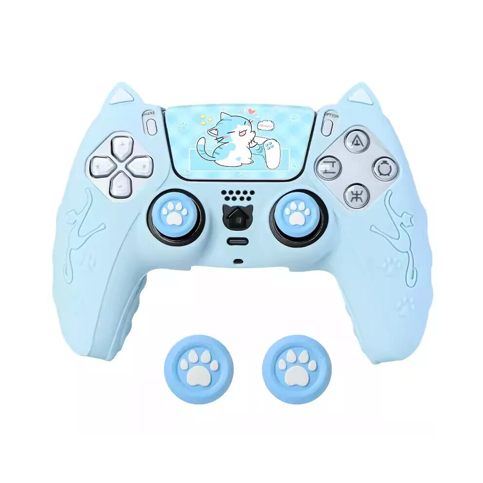 (Blue) Silicone Case Cover For Sony Playstation 5 Ps5 Controller Skin+Cat Paw Thumb Grips+Sticker Blue 6963793342921