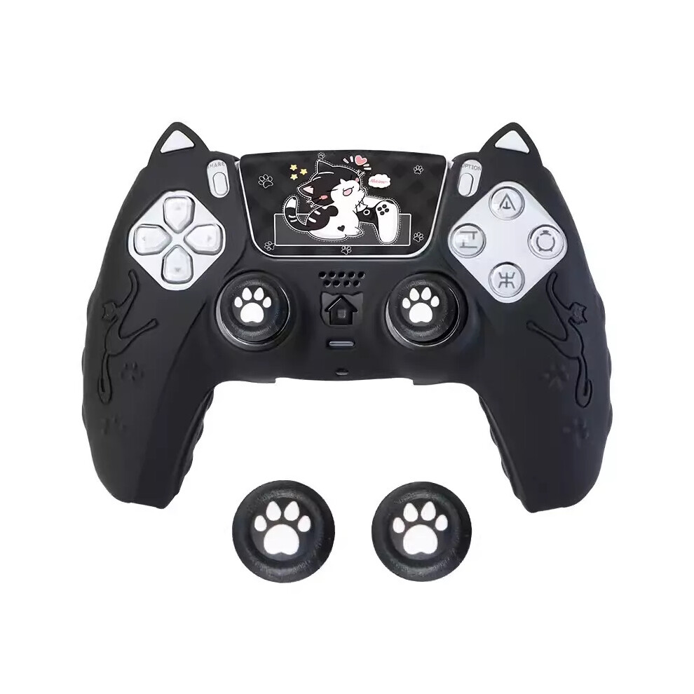 (Black) Silicone Case Cover For Sony Playstation 5 Ps5 Controller Skin+Cat Paw Thumb Grips+Sticker Black 6963793342914