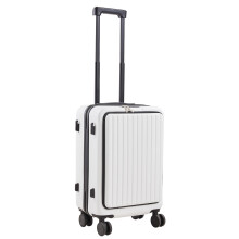 (White) 20 Inch Front Opening Suitcase with TSA Lock and USB Charging Port
