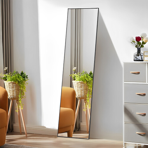 Living And Home Modern Slim Frame Full Length Wall Mirror,Black