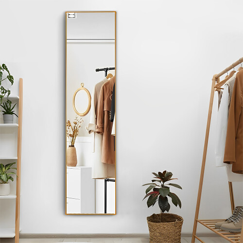 Living And Home Modern Slim Frame Full Length Wall Mirror, Gold 1