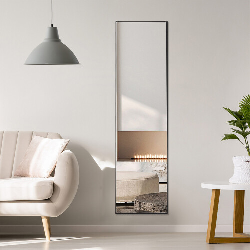 Living And Home 40x150cm Modern Slim Frame Free Standing Full Length Mirror, Black 1