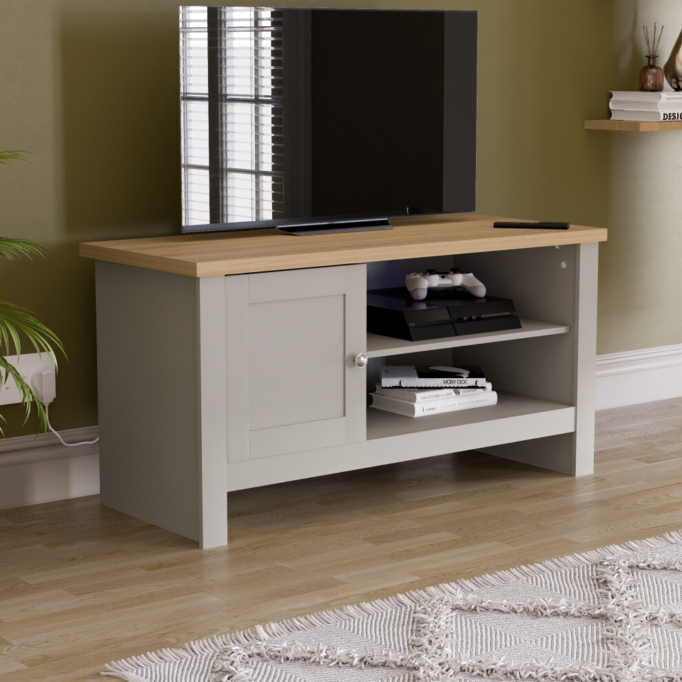 (Grey & Oak) Arlington TV Unit Cabinet with 1 Door & Oak Top