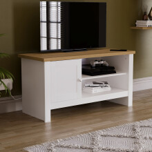 (White & Oak) Arlington TV Unit Cabinet with 1 Door & Oak Top