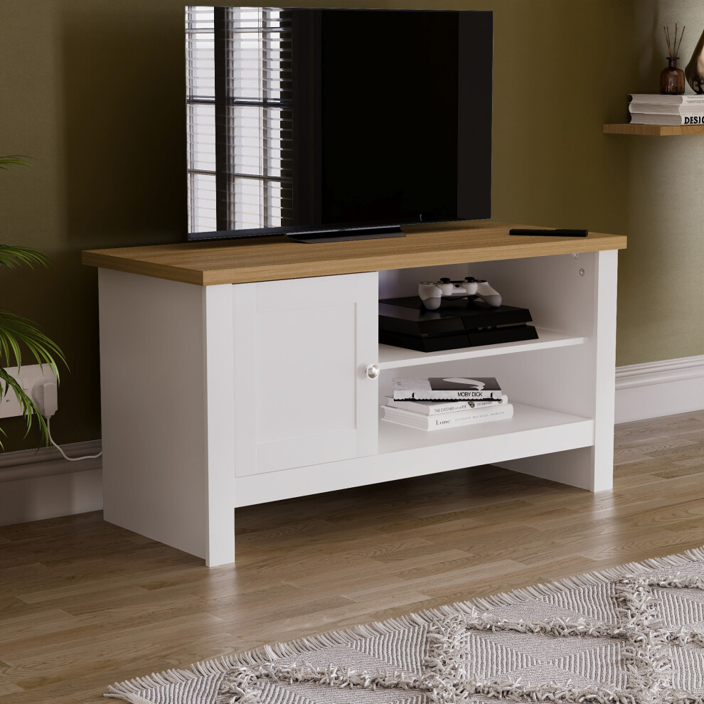 Vida Designs ( & Oak) Arlington Tv Unit Cabinet With 1 Door & Oak Top White
