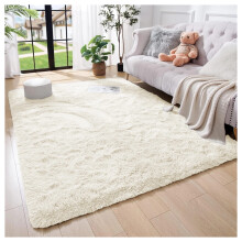 (CREAM, 120 x 170) Shaggy Rugs Living Room Area Rug Carpet Mat