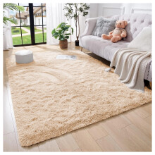 (BEIGE, 160 x 230) Shaggy Rugs Living Room Area Rug Carpet Mat
