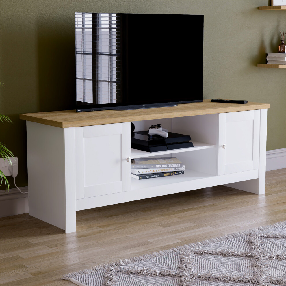 (White & Oak) Arlington Oak 2 Door TV Unit Stand Cabinet