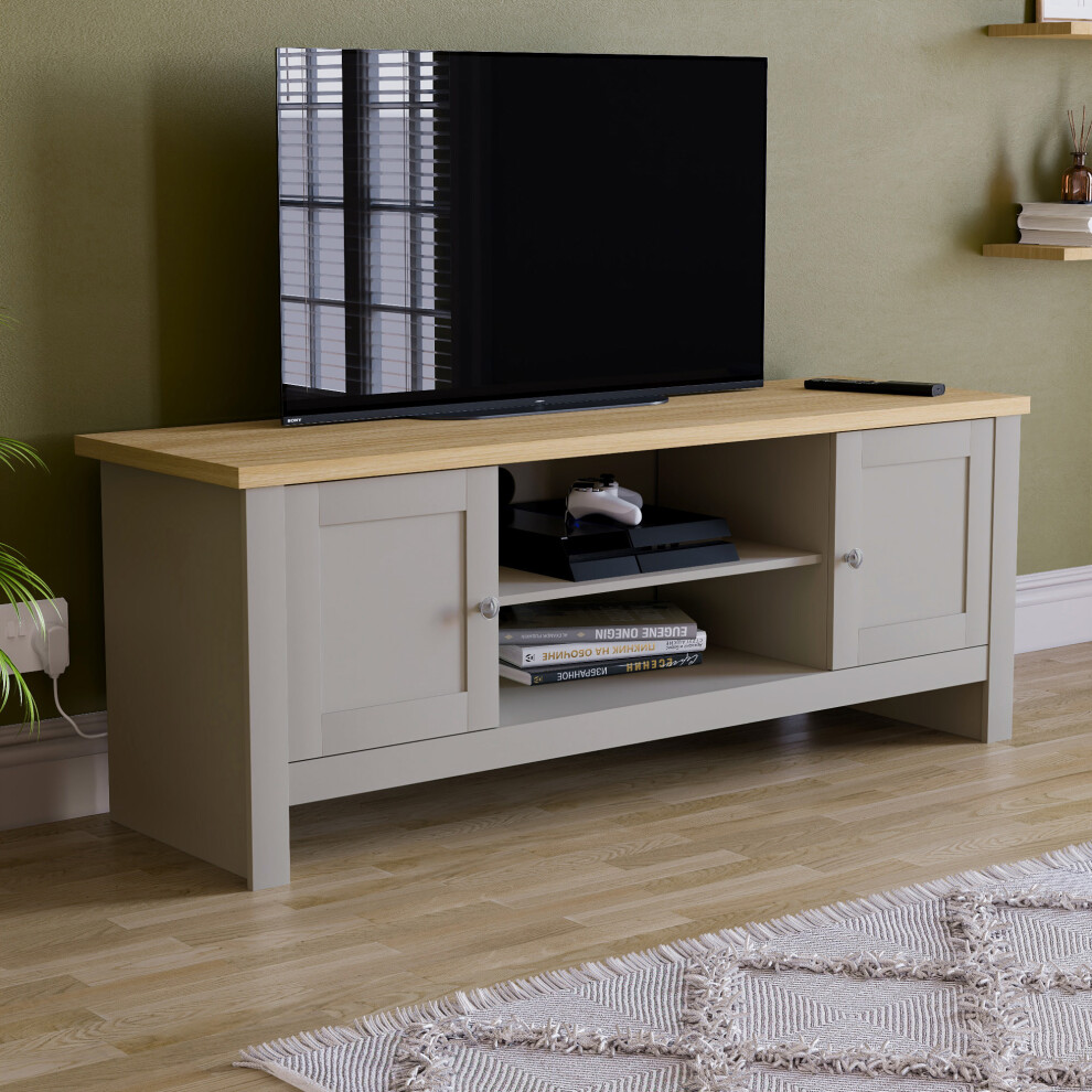 Vida Designs ( & Oak) Arlington Oak 2 Door Tv Unit Stand Cabinet Grey