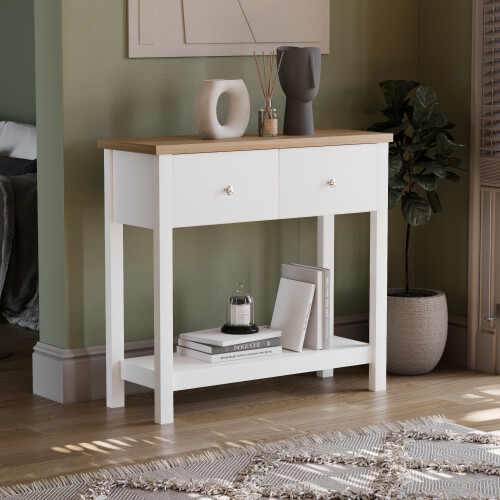 Vida Designs (White & Oak) Arlington 2 Drawer Console Table Hallway Storage