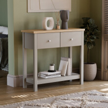 (Grey & Oak) Arlington 2 Drawer Console Table Hallway Storage
