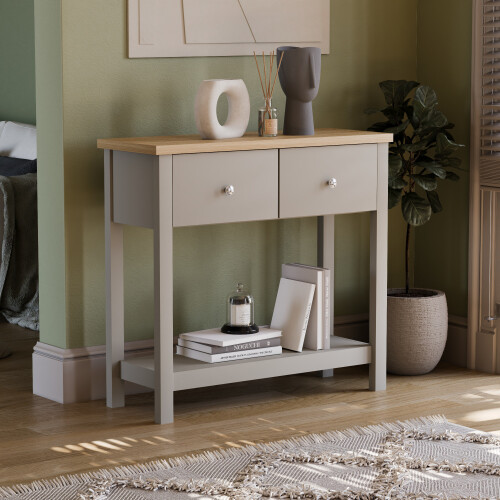 Vida Designs (Grey & Oak) Arlington 2 Drawer Console Table Hallway Storage