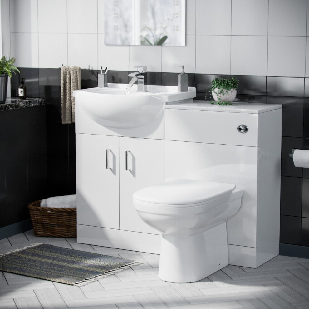 Nes Home White Cloakroom Basin Vanity Sink WC Unit & Modern BTW Toilet Flat Pack