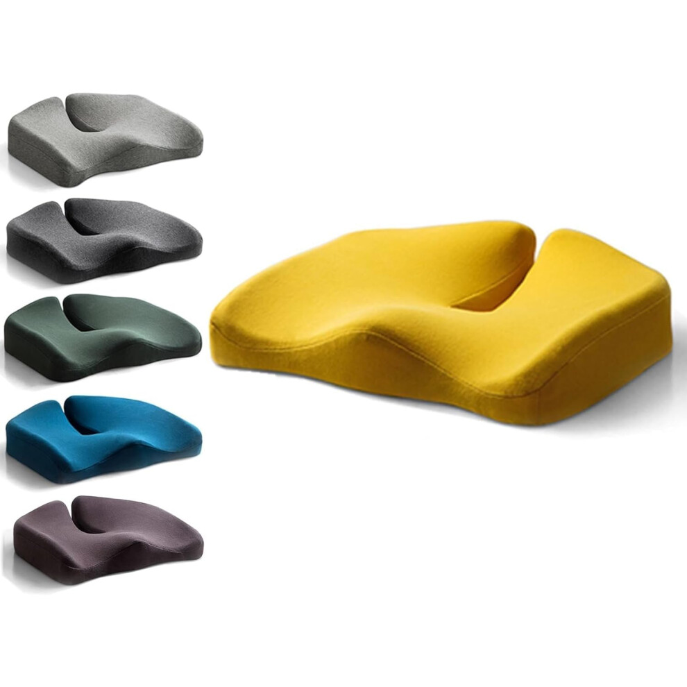 (Medium Yellow) Nordic Comfort Seat Cushion,Ergonomic Memory Foam Seat Cushion for Office & Travel â Hip & Sciatic Pain Relief