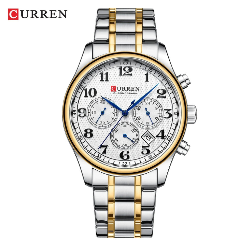 (silver gold-white) CURREN Men Watch Luxury Gold Chronograph Male Wristwatch Arabic Numeral Watches