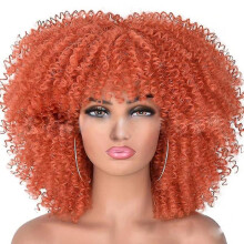 (Dark Orange) Curly Wig Women Short Curly Afro Wig Fashion Fluffy Synthetic Wigs