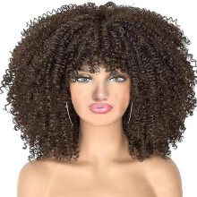 (Dark Brown) Curly Wig Women Short Curly Afro Wig Fashion Fluffy Synthetic Wigs
