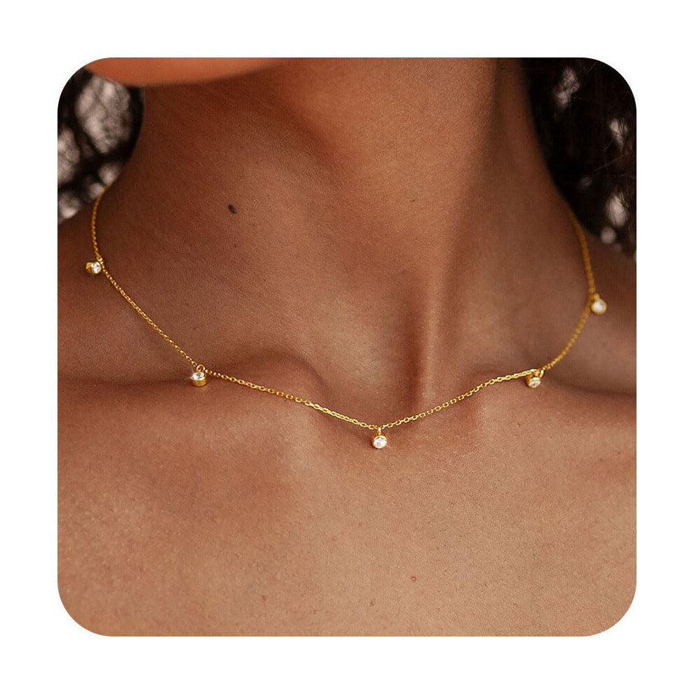 (A-Gold) Dainty Gold Silver Necklace for Women Girls Trendy Non Tarnish Plated Cubic Zirconia Necklaces Cute Flower Choker Necklace Stack Jewellery