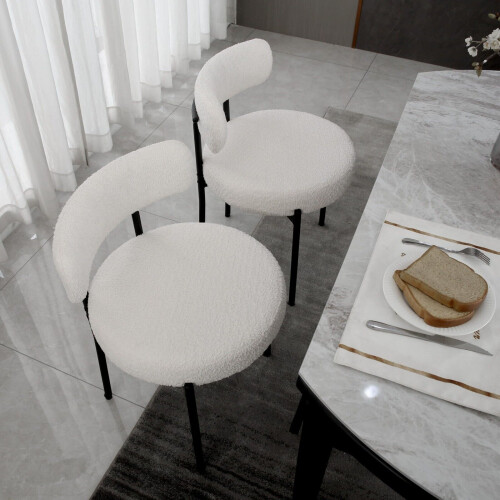 2x Winter Boucle Upholstered Dining Chair with Black Legs 2