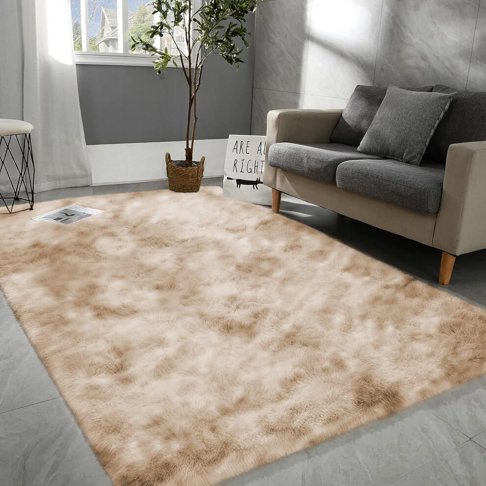 (Tye Dye Cream, 160cm x 230cm (5ft 4" x 7ft 8")) Moonlight Shaggy Fluffy Rugs Soft Nonslip Extra Large Area Rug Living Room Bedroom Carpets