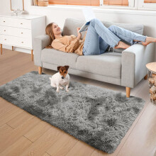 (Tye Dye Grey Silver, 80cm x 150cm (2ft 8" x 5ft)) Moonlight Shaggy Fluffy Rugs Soft Nonslip Extra Large Area Rug Living Room Bedroom Carpets