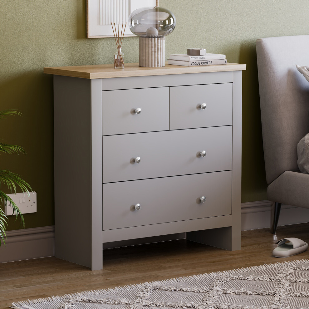 (Grey & Oak) Arlington 2+2 Chest Oak Top Bedroom Storage