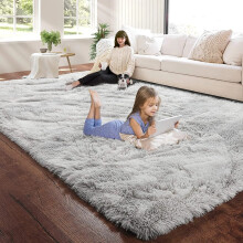 (Tye Dye Grey Silver, 200cm x 290cm (6ft 8" x 9ft 7")) Moonlight Shaggy Fluffy Rugs Soft Nonslip Extra Large Area Rug Living Room Bedroom Carpets