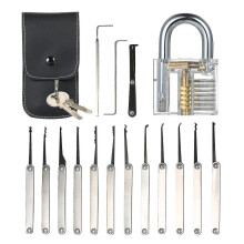 Kit de crochetage de serrure transparent 15 pièces avec cadenas d'entraînement transparent pour serrure