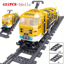 (QL0308) 431 pièces Modèle de train à voie jaune Petits blocs de construction technologiques à emboîtement
