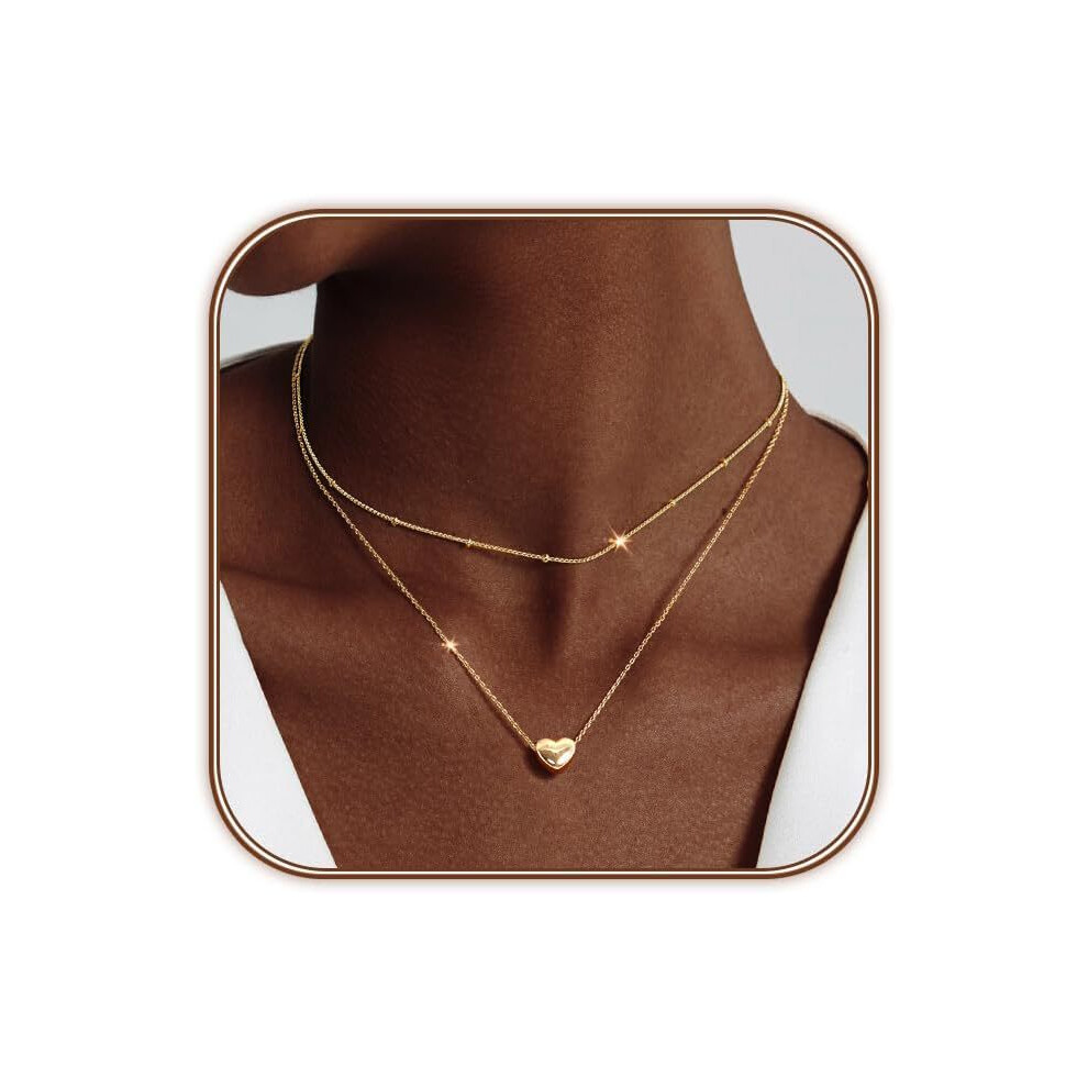 Heart Layered Small Fluffy 14k Genuine Gold Pendant Necklace Love Classic Simple Versatile Clavicle
