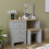 Vida Designs (Grey & Oak) Arlington 3 Drawer Dressing Table Mirror Stool Set 1