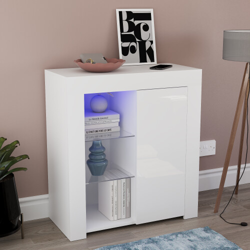 Vida Designs (White) Azura 1 Door LED Sideboard Storage Cabinet