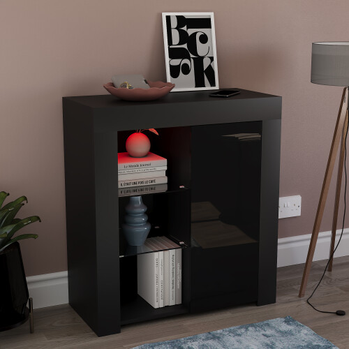 Vida Designs (Black) Azura 1 Door LED Sideboard Storage Cabinet 2