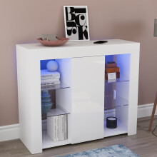 (White) Azura 1 Door LED Sideboard with Storage Shelves