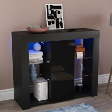 (Black) Azura 1 Door LED Sideboard with Storage Shelves