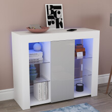 (White & Grey) Azura 1 Door LED Sideboard with Storage Shelves