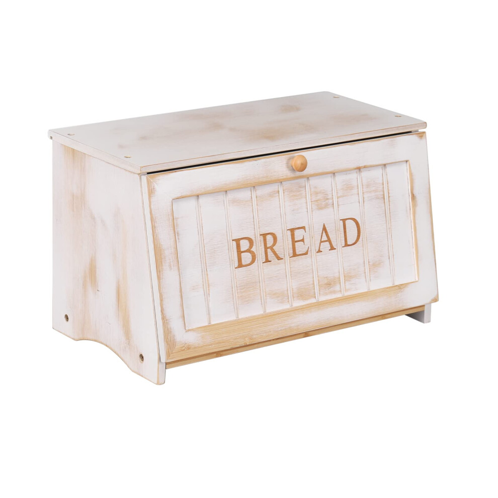 Homekoko Vintage Large Wood Bread Box For Kitchen Counter Retro Design Single Layer Bamboo Large Capacity Food Storage Bin (White) White 84143211