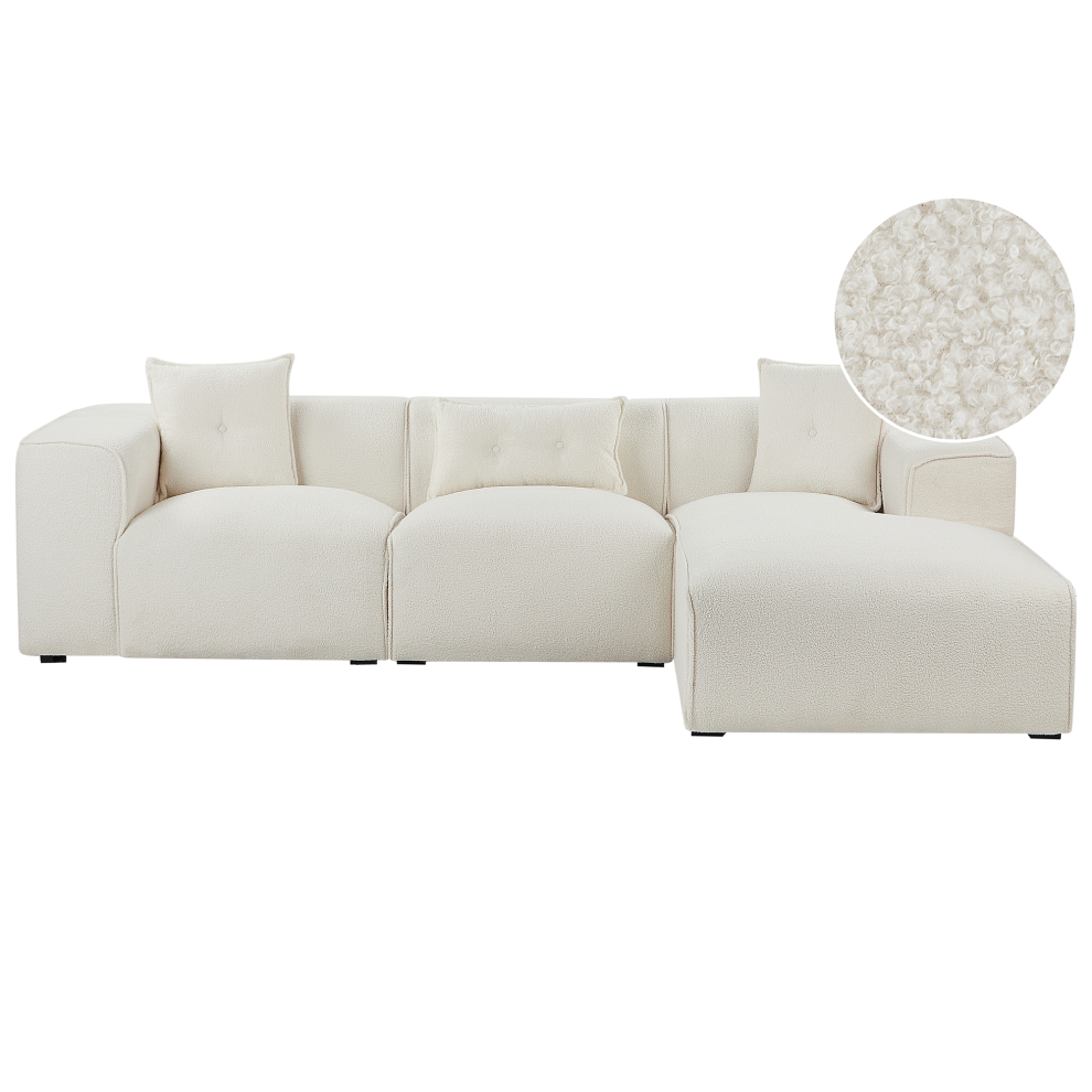 Corner Sofa DOLVA Boucle Off-White 3 Seater Left Hand