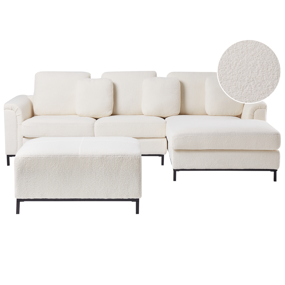 Corner Sofa OSLO Boucle White with Ottoman 5 Seater Left Hand
