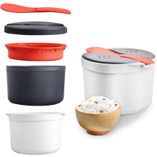 Microwave Rice Cooker, 2L Microwave Pasta Cooker 2 Layer Microwave Vegetable Steamer with Strainer Non-Stick Rice Cooker